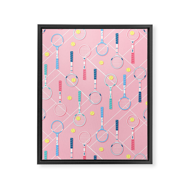 Collection of Retro Tennis Racquets on Pink Framed Canvas Print Gallery Image 8