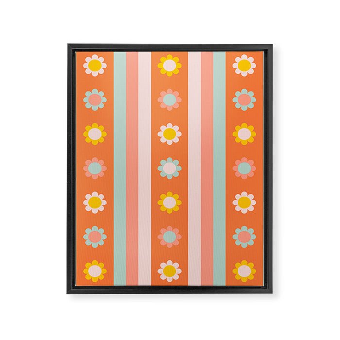 Groovy 70s Flowers & Stripes Framed Canvas Print Gallery Image 1