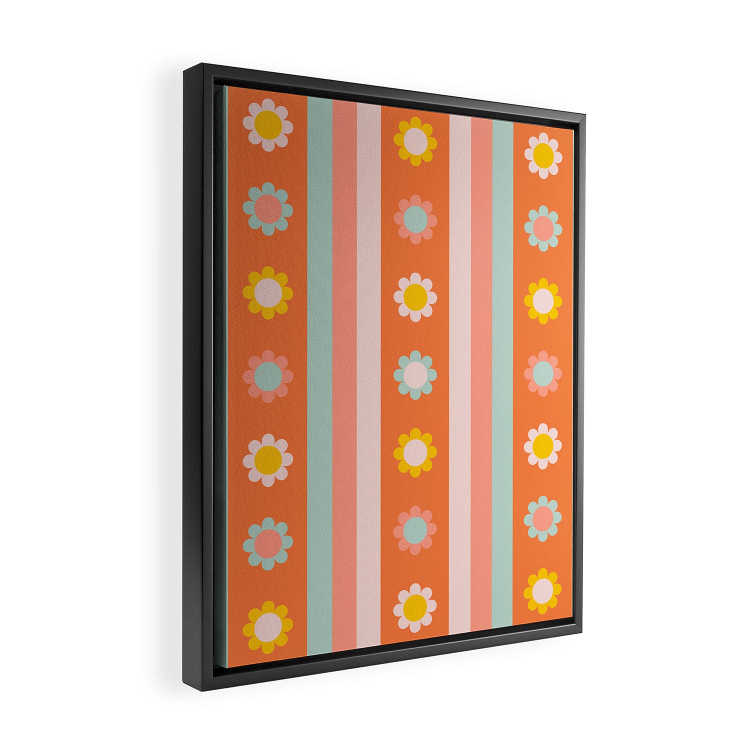 Groovy 70s Flowers & Stripes Framed Canvas Print Gallery Image 2