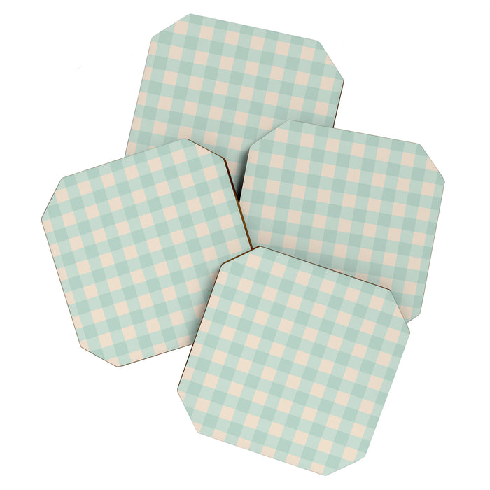 Retro Green Blue Gingham Coaster Gallery Image 1