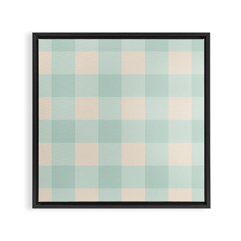 Retro Green Blue Gingham Framed Canvas Print Gallery Image 3