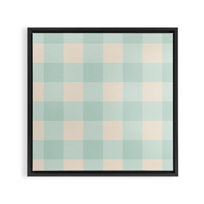 Retro Green Blue Gingham Framed Canvas Print Gallery Image 1
