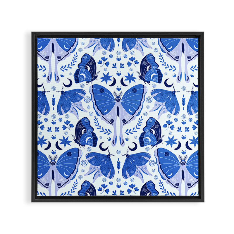Vintage Blue Moths Framed Canvas Print Gallery Image 3