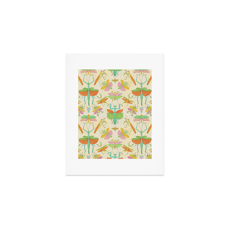 Whimsical Praying Mantis Retro Colors  Art Print Gallery Image 1