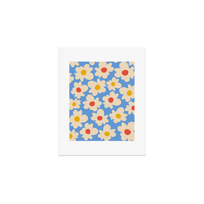 Abstract Flower Shape - Blue, Yellow and Red Art Print Gallery Image 1