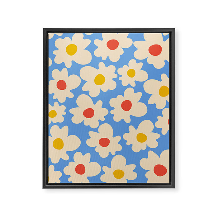 Abstract Flower Shape - Blue, Yellow and Red Framed Canvas Print Gallery Image 1