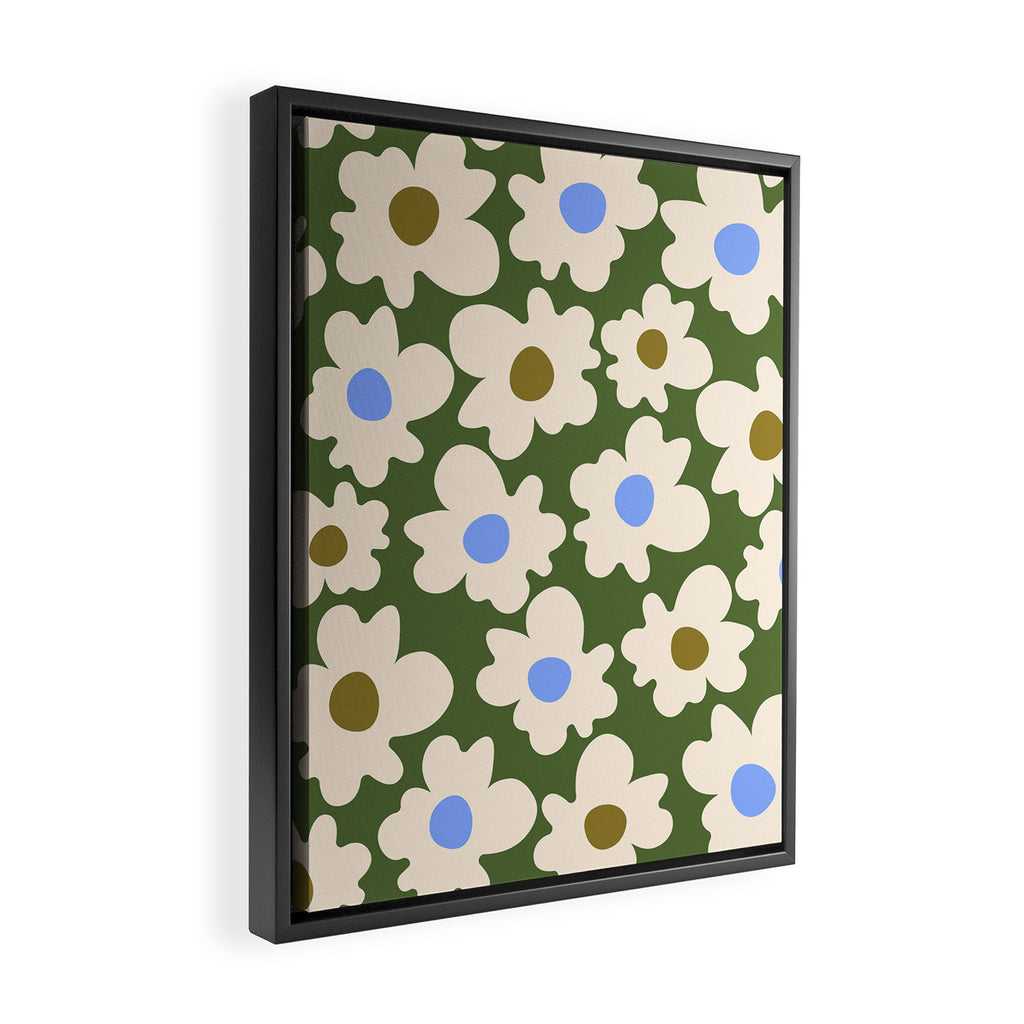 Abstract Flower Shape - Green and Blue Framed Canvas Print Gallery Image 2
