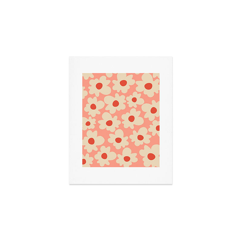 Abstract Flower Shape - Peach, Red and Cream Art Print Gallery Image 1