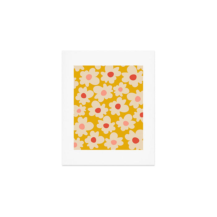 Abstract Flower Shape - Yellow, Red and Peach  Art Print Gallery Image 1