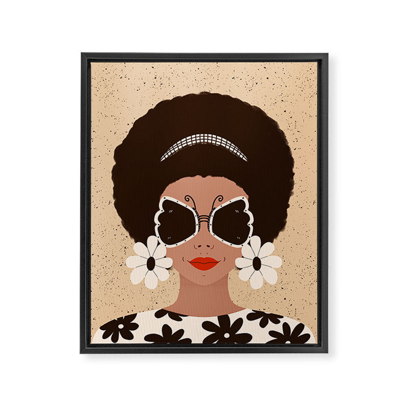 Afro Woman Portrait - Retro vibes  Framed Canvas Print Gallery Image 8