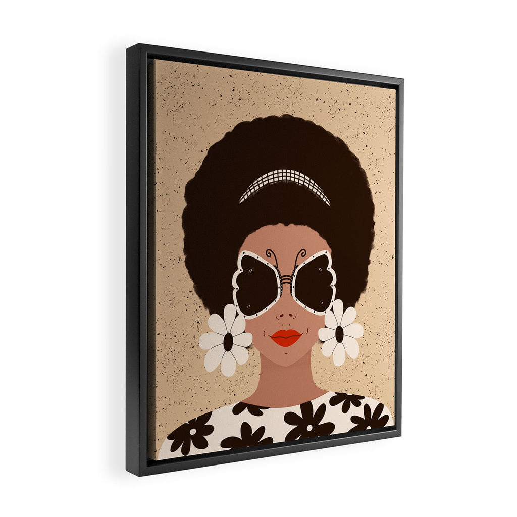 Afro Woman Portrait - Retro vibes  Framed Canvas Print Gallery Image 2