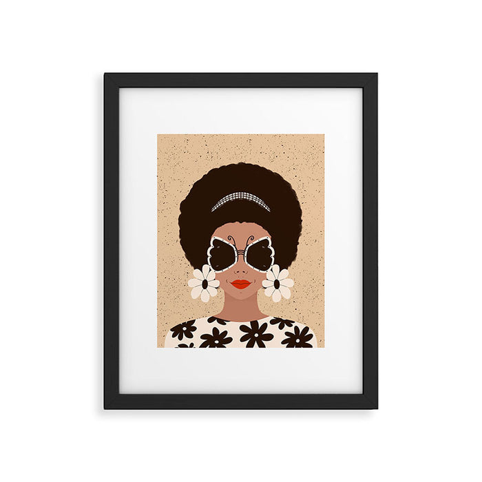 Afro Woman Portrait - Retro vibes  Framed Art Print Gallery Image 1