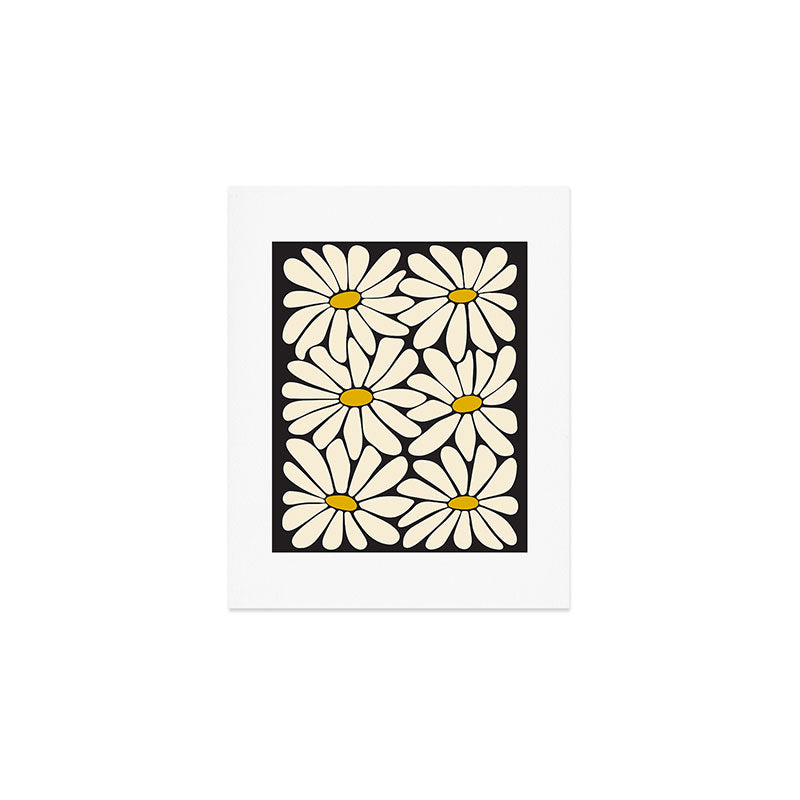 Big Daisy - Groovy Flower - Black, White and Yellow Art Print Gallery Image 1