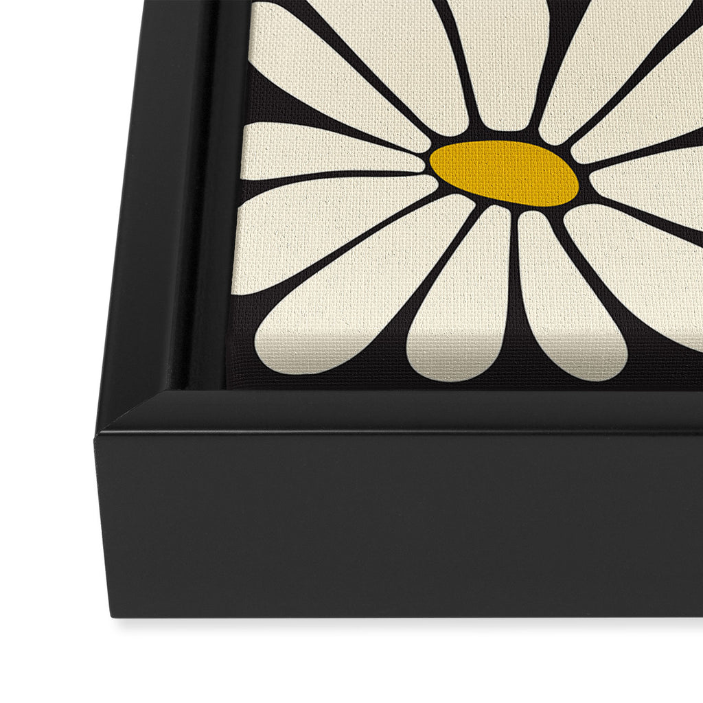 Big Daisy - Groovy Flower - Black, White and Yellow Framed Canvas Print Gallery Image 3