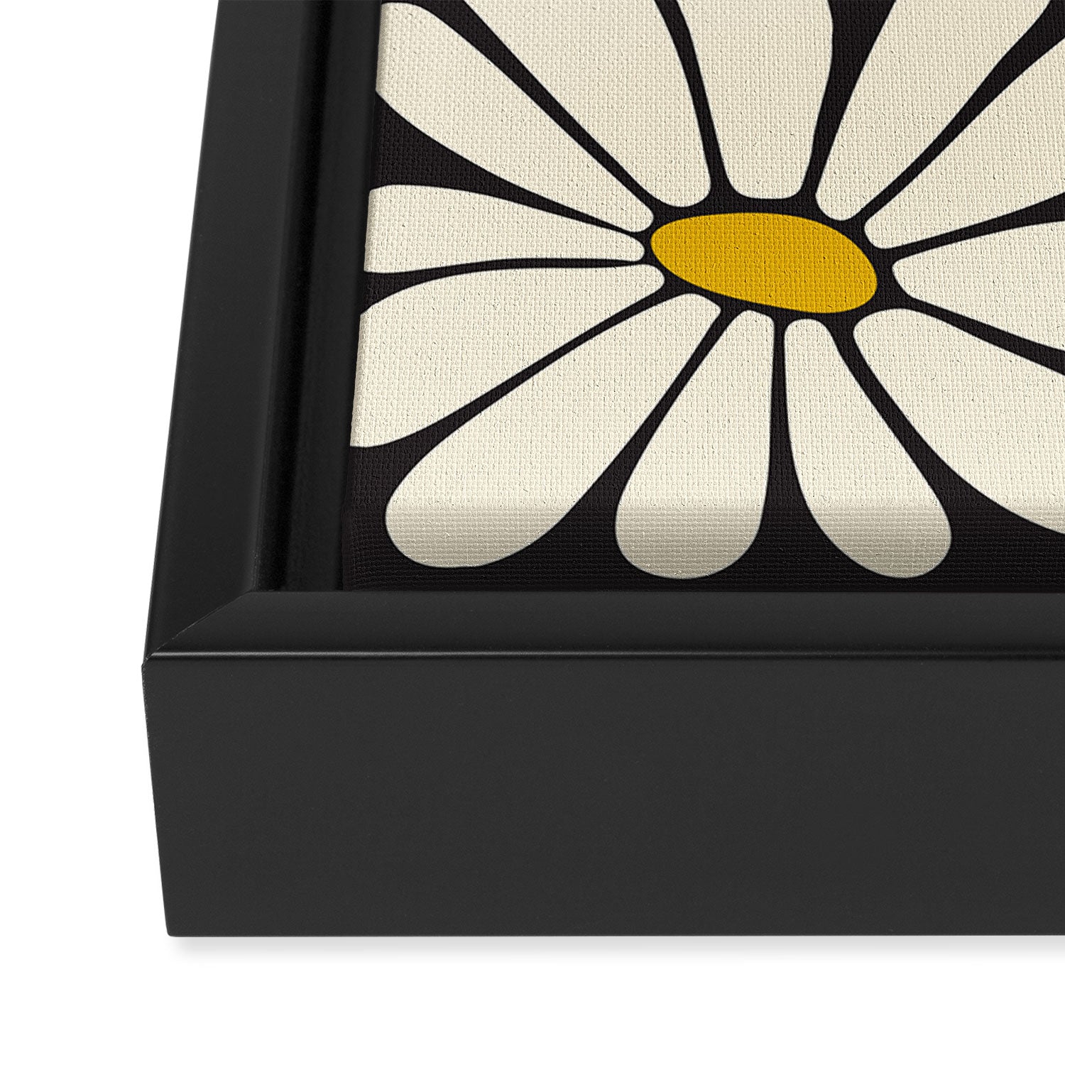 Big Daisy - Groovy Flower - Black, White and Yellow Framed Canvas Print Gallery Image 3