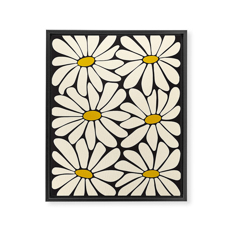 Big Daisy - Groovy Flower - Black, White and Yellow Framed Canvas Print Gallery Image 8