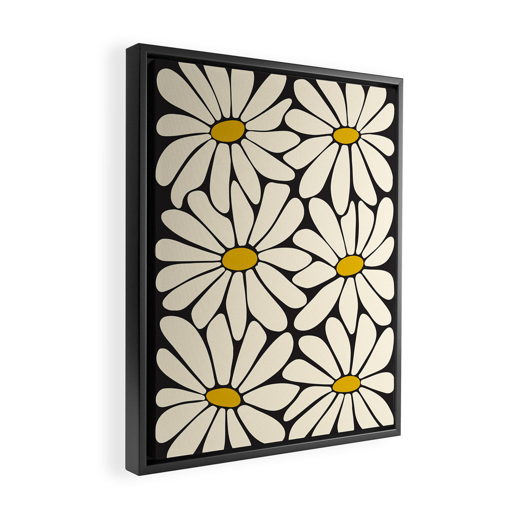 Big Daisy - Groovy Flower - Black, White and Yellow Framed Canvas Print Gallery Image 2