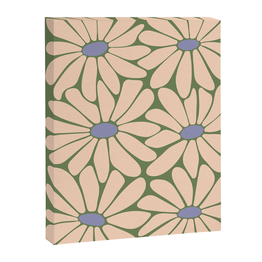Big Daisy - Groovy Flower Green, Off-white and Blue Canvas Print Gallery Image 8