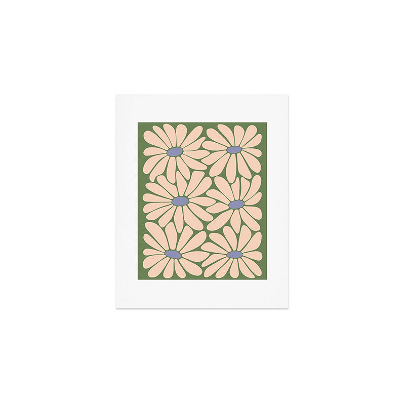 Big Daisy - Groovy Flower Green, Off-white and Blue Art Print Gallery Image 1