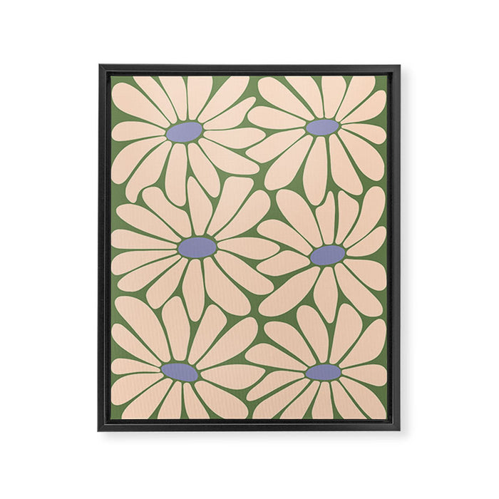 Big Daisy - Groovy Flower Green, Off-white and Blue Framed Canvas Print Gallery Image 1