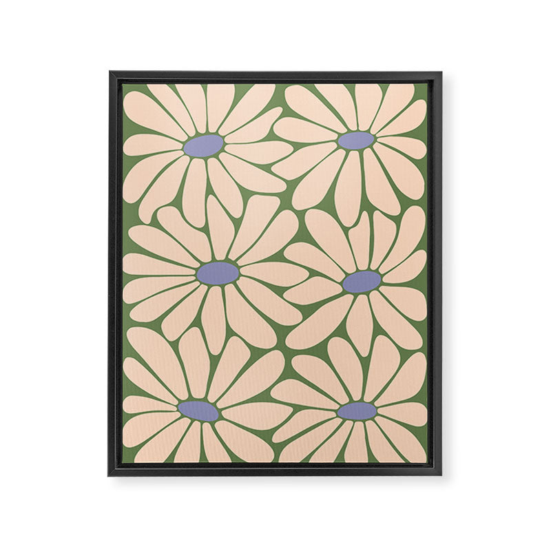 Big Daisy - Groovy Flower Green, Off-white and Blue Framed Canvas Print Gallery Image 8
