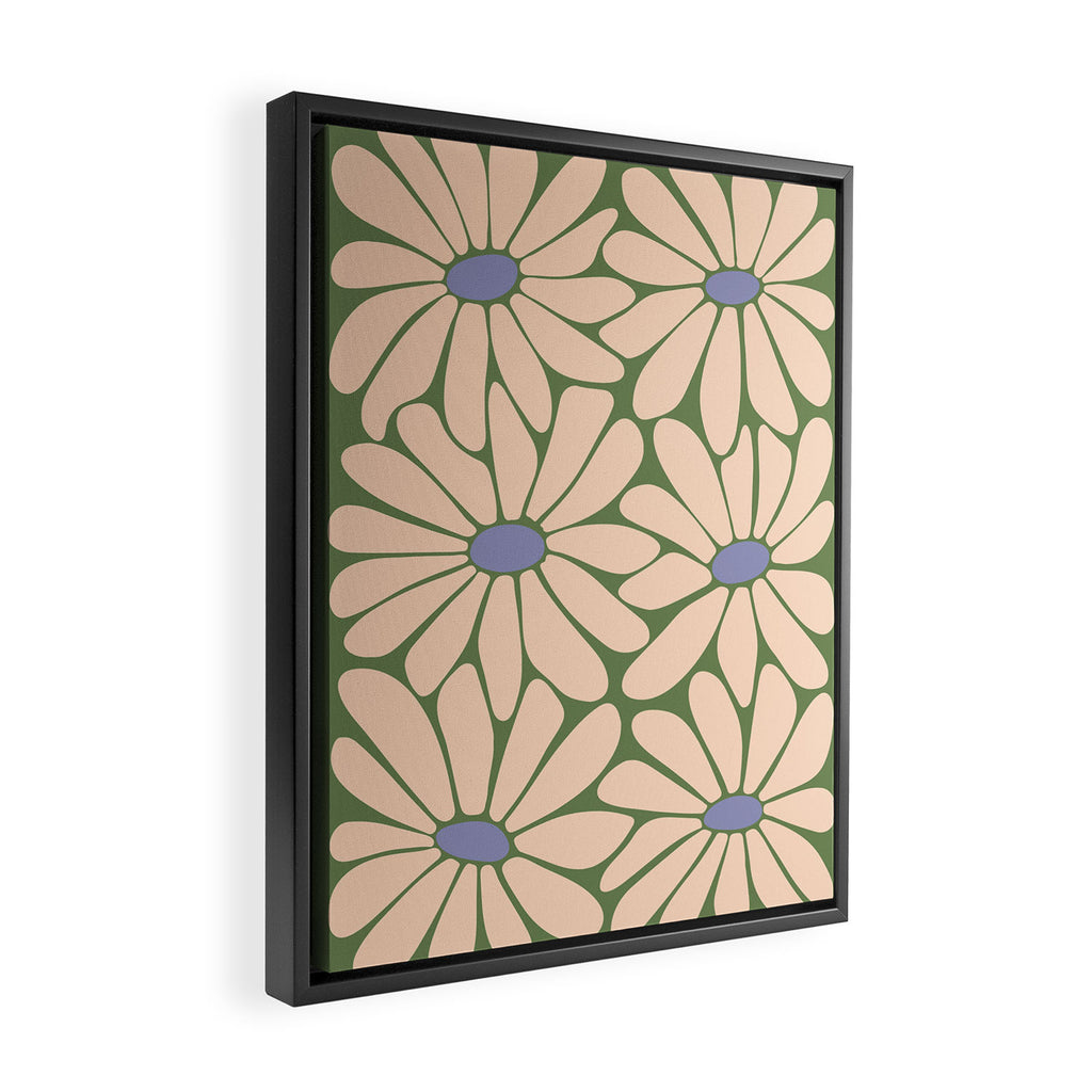 Big Daisy - Groovy Flower Green, Off-white and Blue Framed Canvas Print Gallery Image 2