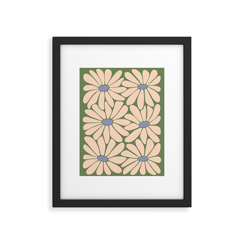 Big Daisy - Groovy Flower Green, Off-white and Blue Framed Art Print Gallery Image 6