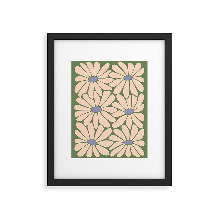 Big Daisy - Groovy Flower Green, Off-white and Blue Framed Art Print Gallery Image 1