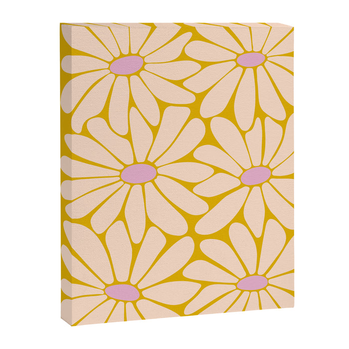 Big Daisy - Groovy Flower - Yellow, Pink and Off-white Canvas Print Gallery Image 1