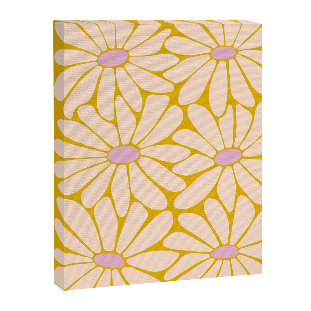 Big Daisy - Groovy Flower - Yellow, Pink and Off-white Canvas Print Gallery Image 8