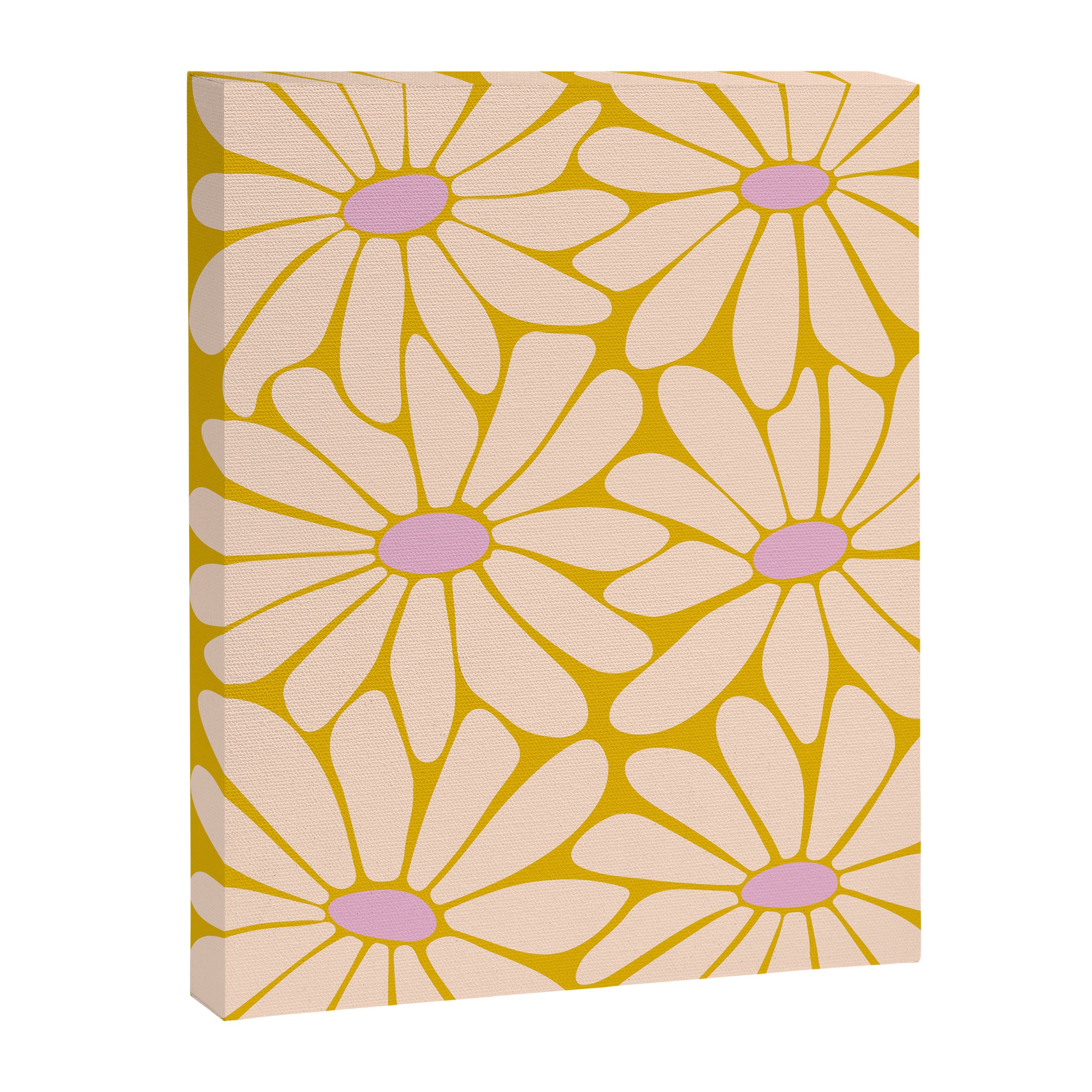 Big Daisy - Groovy Flower - Yellow, Pink and Off-white Canvas Print Gallery Image 8