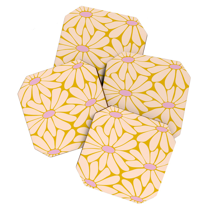 Big Daisy - Groovy Flower - Yellow, Pink and Off-white Coaster Gallery Image 1
