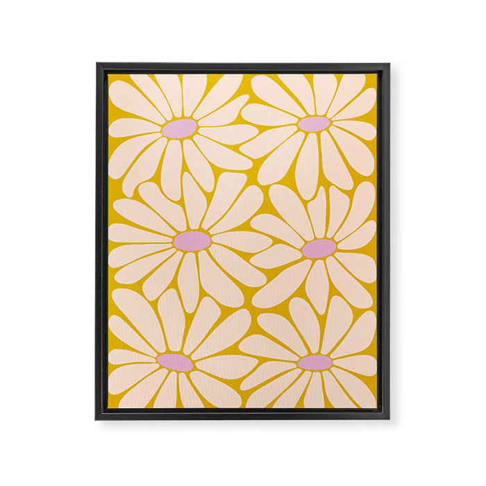 Big Daisy - Groovy Flower - Yellow, Pink and Off-white Framed Canvas Print Gallery Image 1