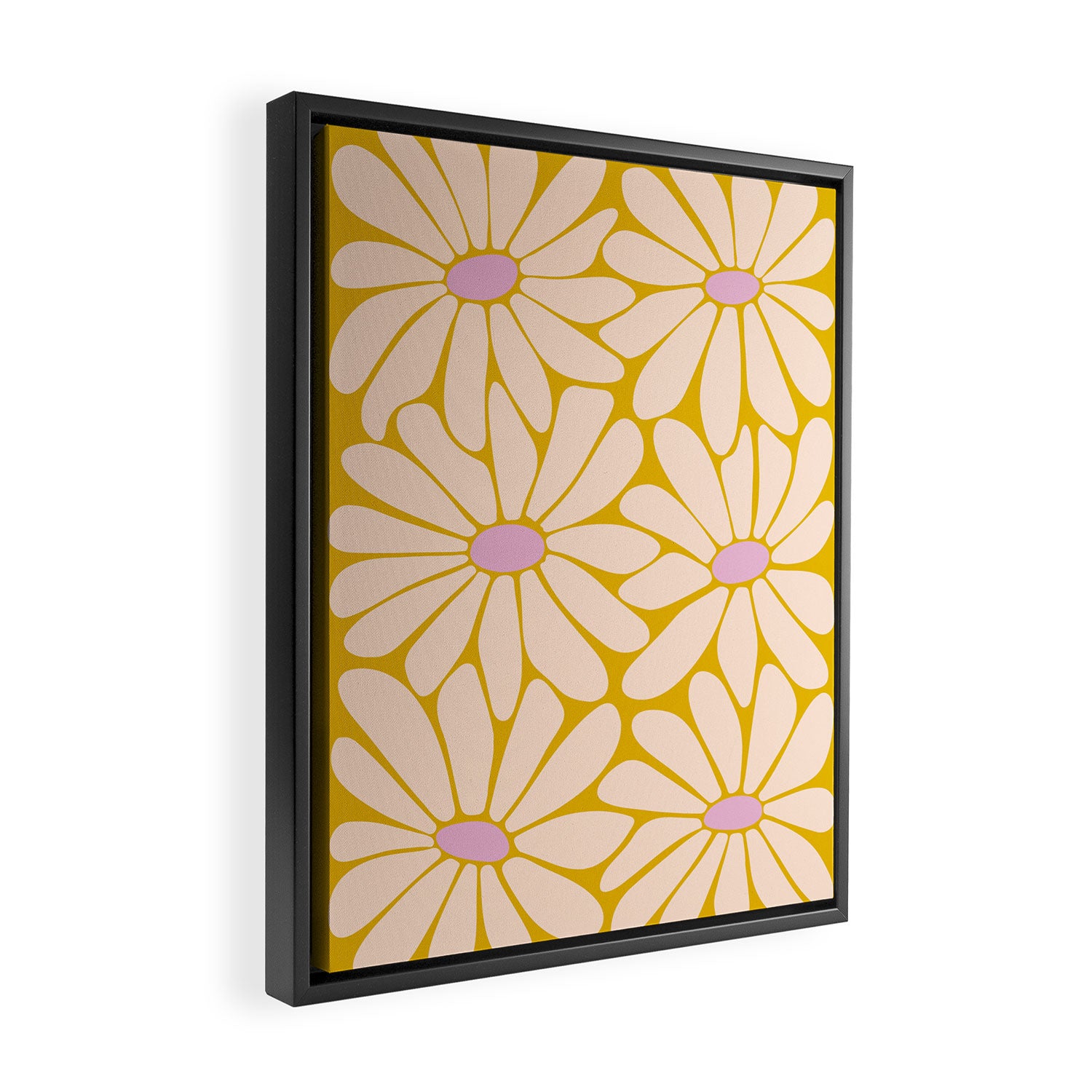 Big Daisy - Groovy Flower - Yellow, Pink and Off-white Framed Canvas Print Gallery Image 2