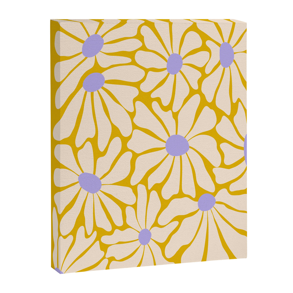 Big Groovy Flower - Purple, Yellow, Off-White Canvas Print Gallery Image 8