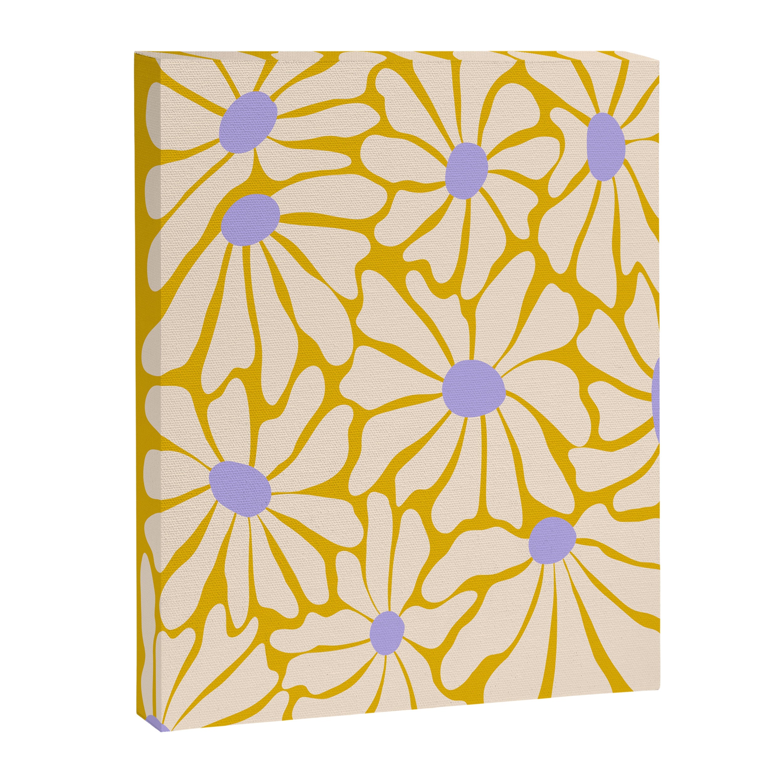Big Groovy Flower - Purple, Yellow, Off-White Canvas Print Gallery Image 8