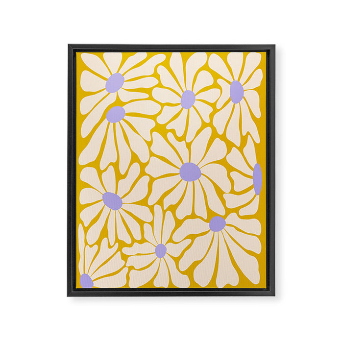 Big Groovy Flower - Purple, Yellow, Off-White Framed Canvas Print Gallery Image 1