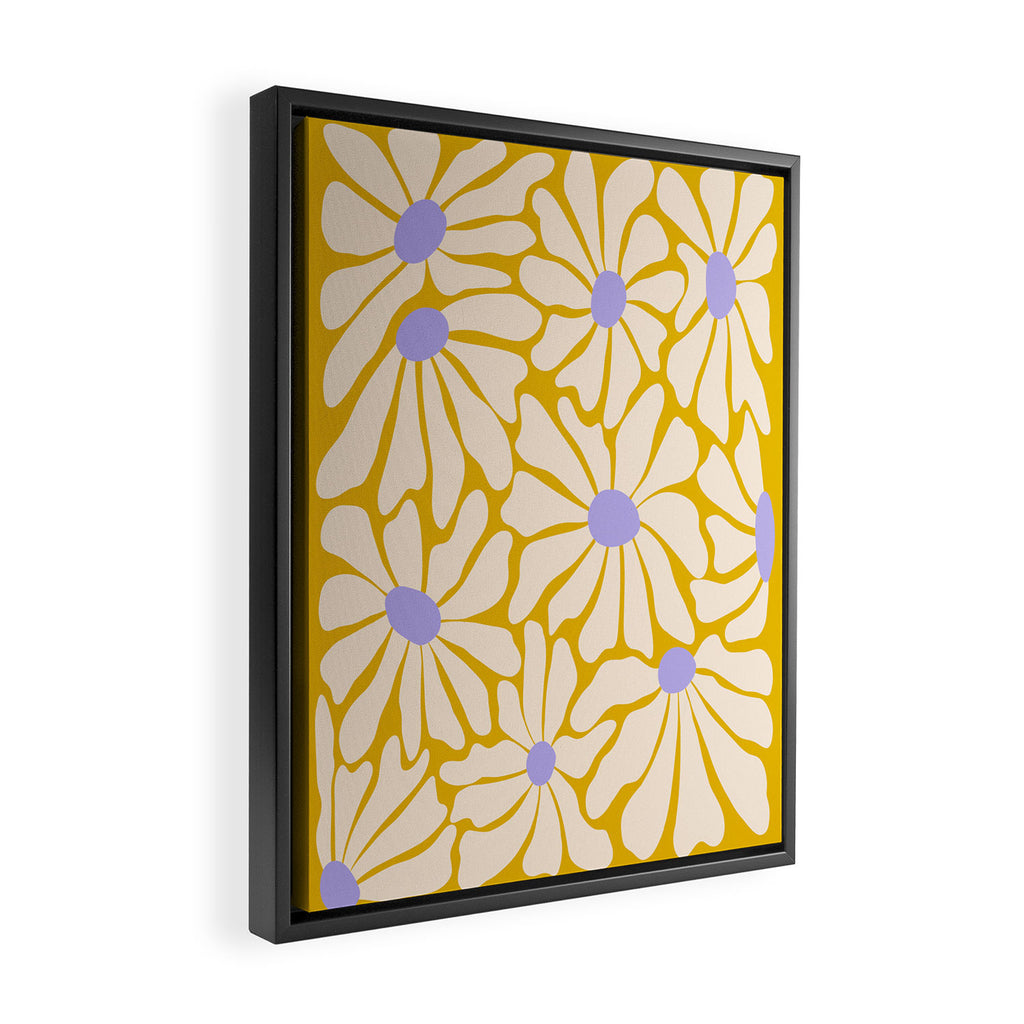 Big Groovy Flower - Purple, Yellow, Off-White Framed Canvas Print Gallery Image 2