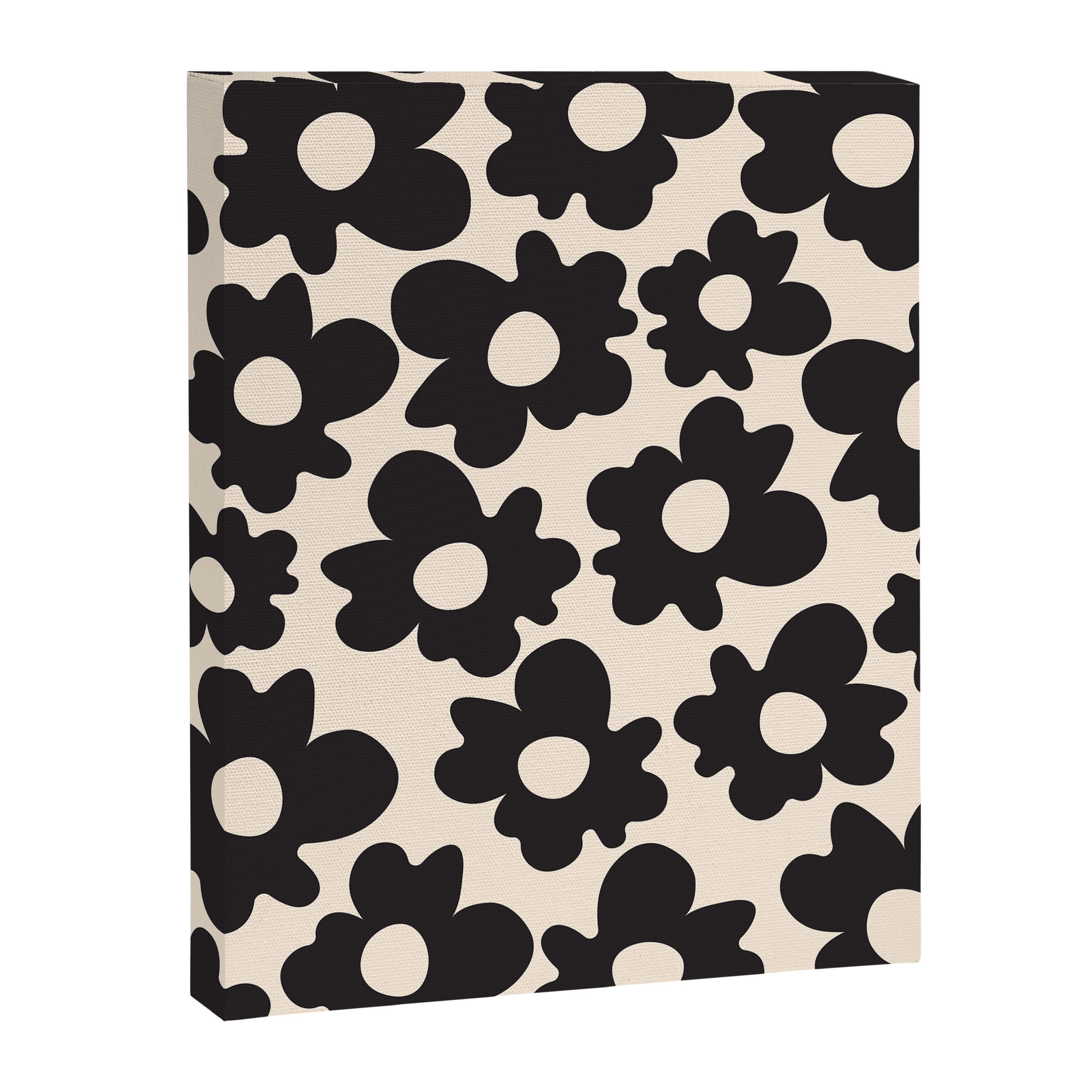 Black and White - Abstract Flower Shape - Cream Background Canvas Print Gallery Image 6