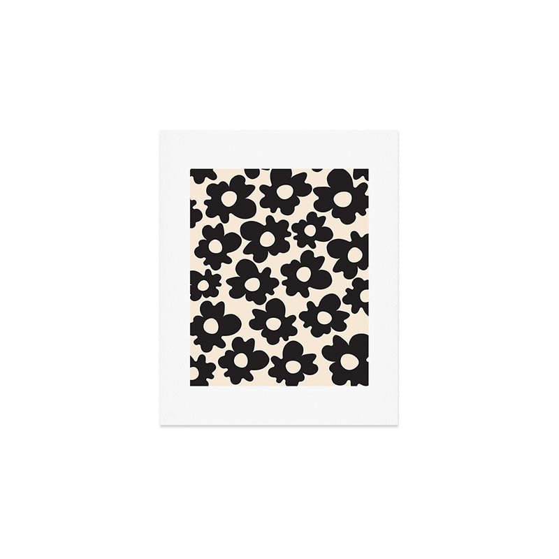 Black and White - Abstract Flower Shape - Cream Background Art Print Gallery Image 1