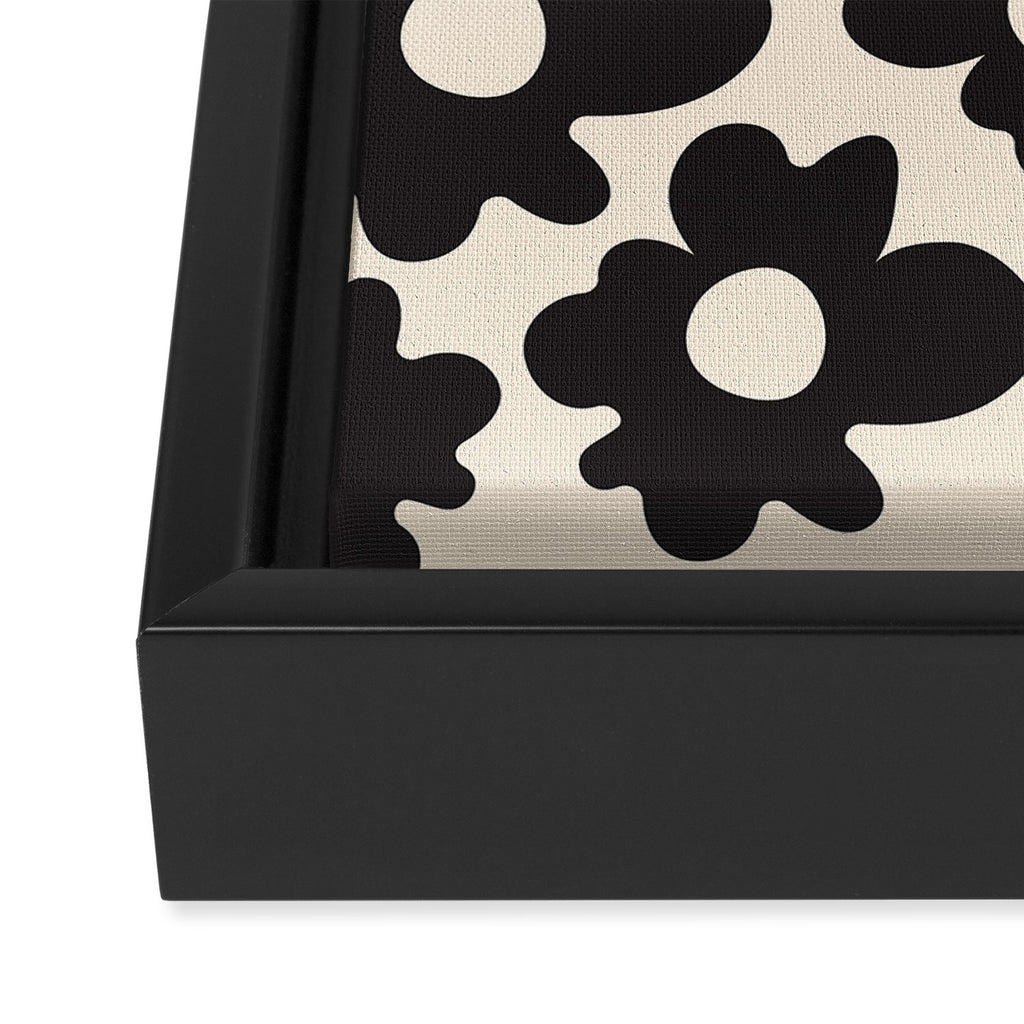 Black and White - Abstract Flower Shape - Cream Background Framed Canvas Print Gallery Image 3