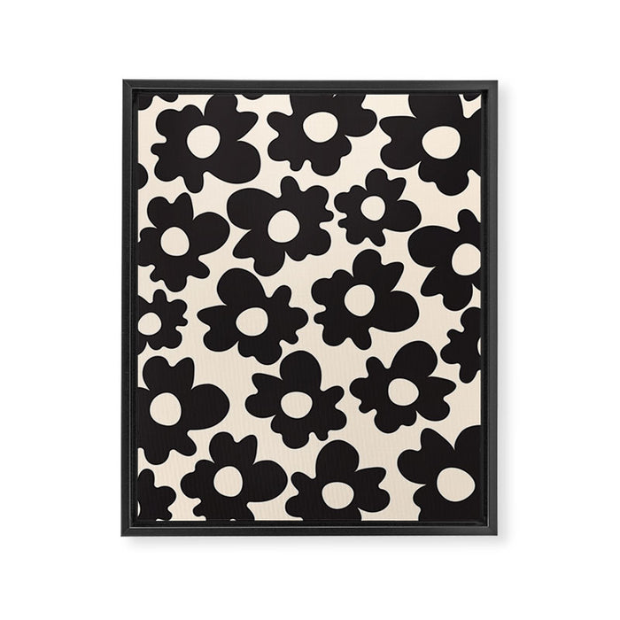 Black and White - Abstract Flower Shape - Cream Background Framed Canvas Print Gallery Image 1