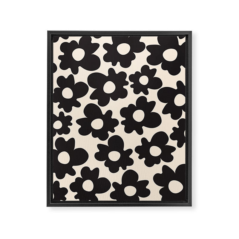 Black and White - Abstract Flower Shape - Cream Background Framed Canvas Print Gallery Image 6