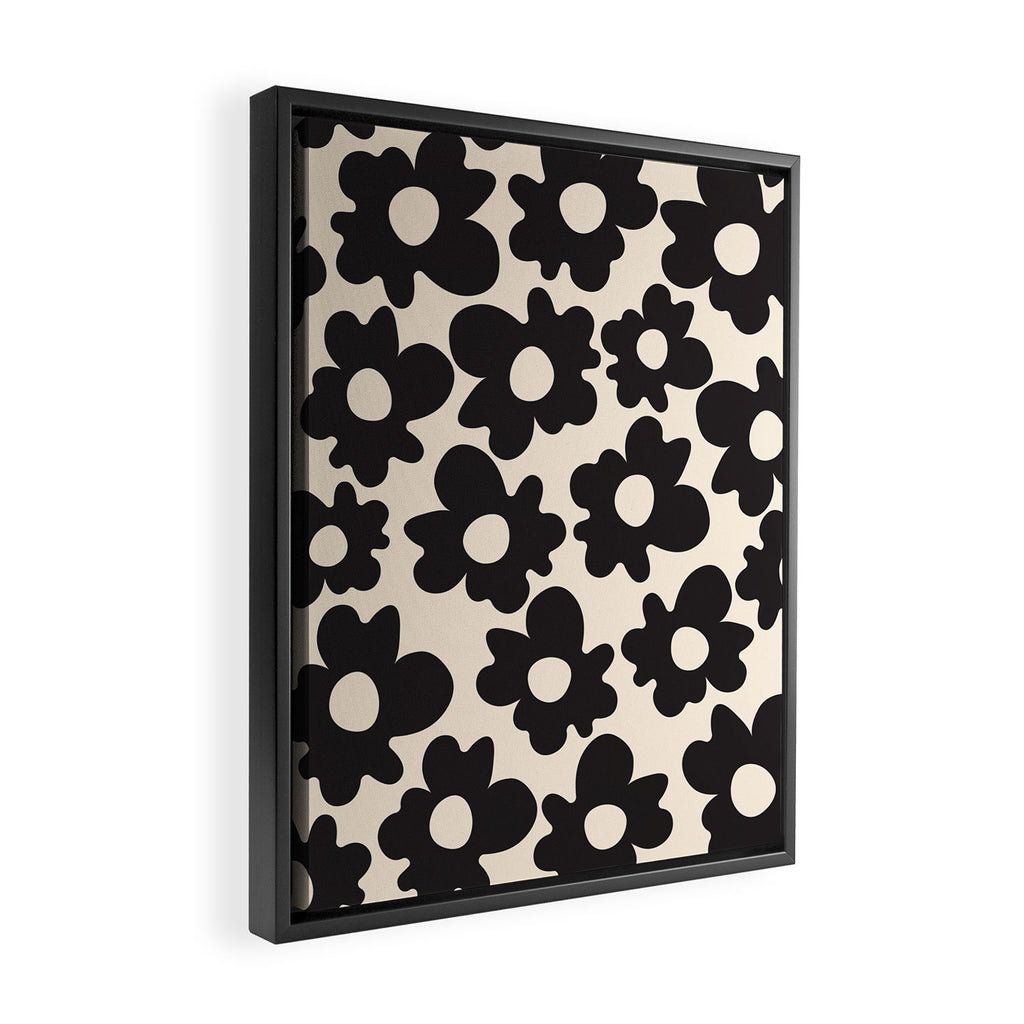 Black and White - Abstract Flower Shape - Cream Background Framed Canvas Print Gallery Image 2