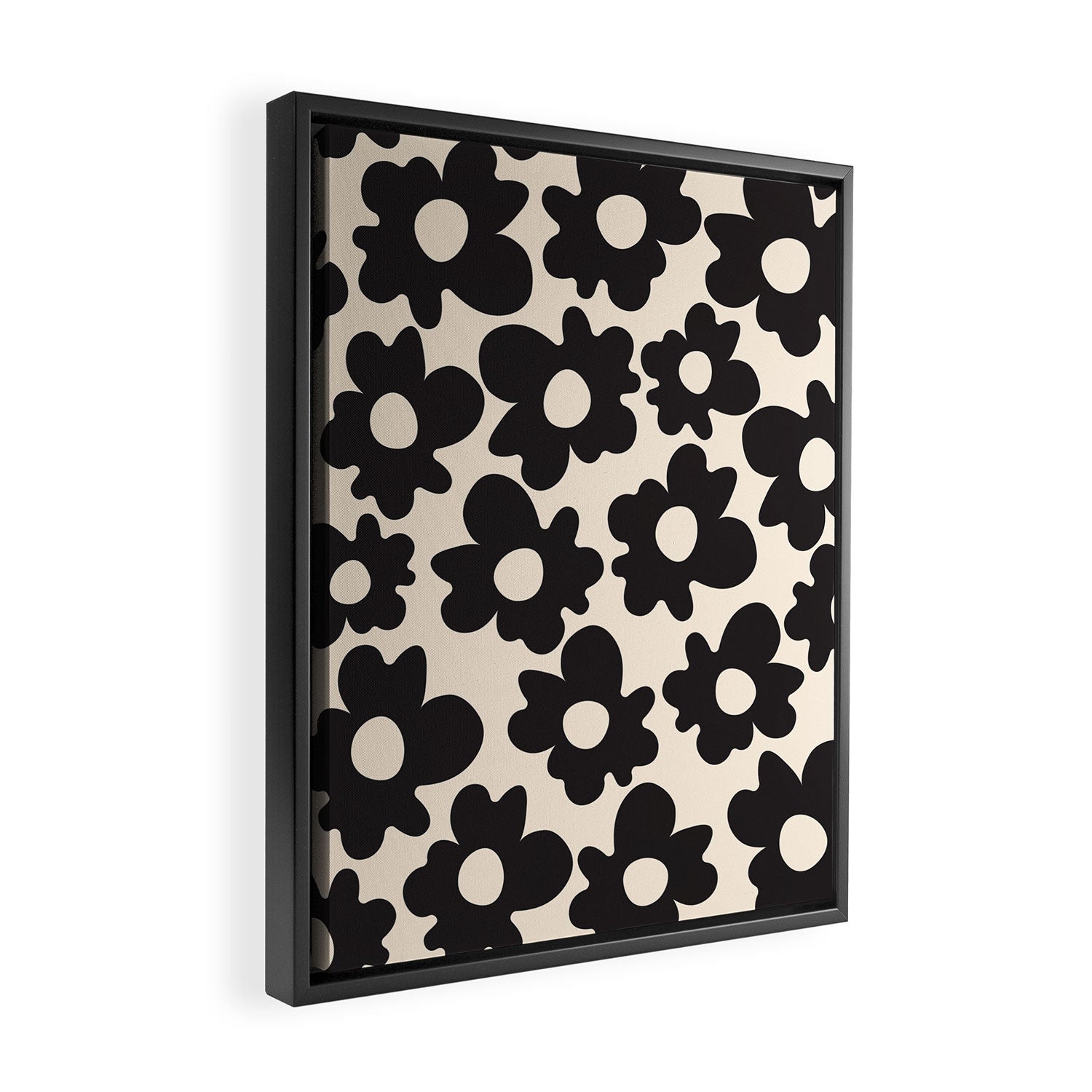Black and White - Abstract Flower Shape - Cream Background Framed Canvas Print Gallery Image 2
