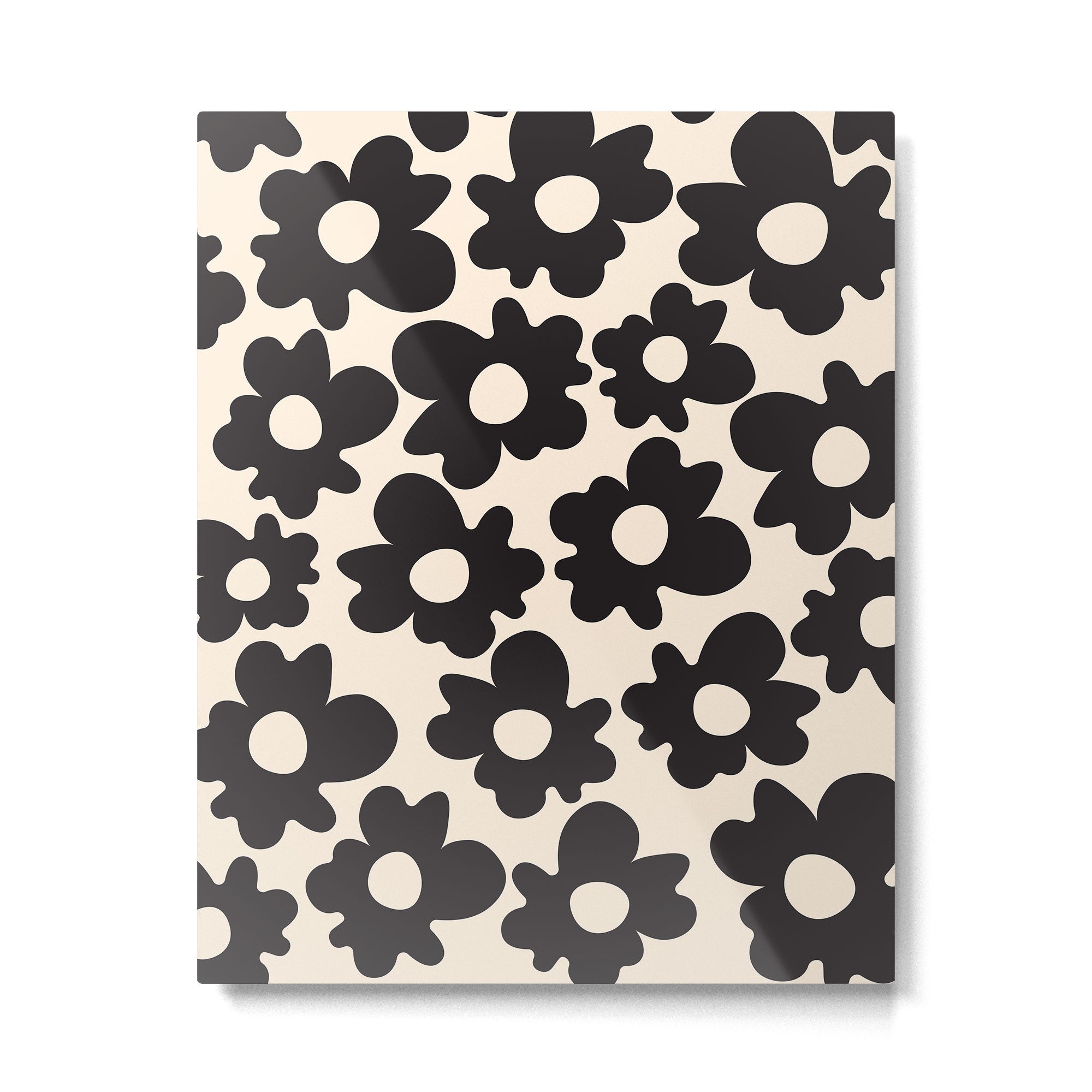 Black and White - Abstract Flower Shape - Cream Background Metal Print Gallery Image 4