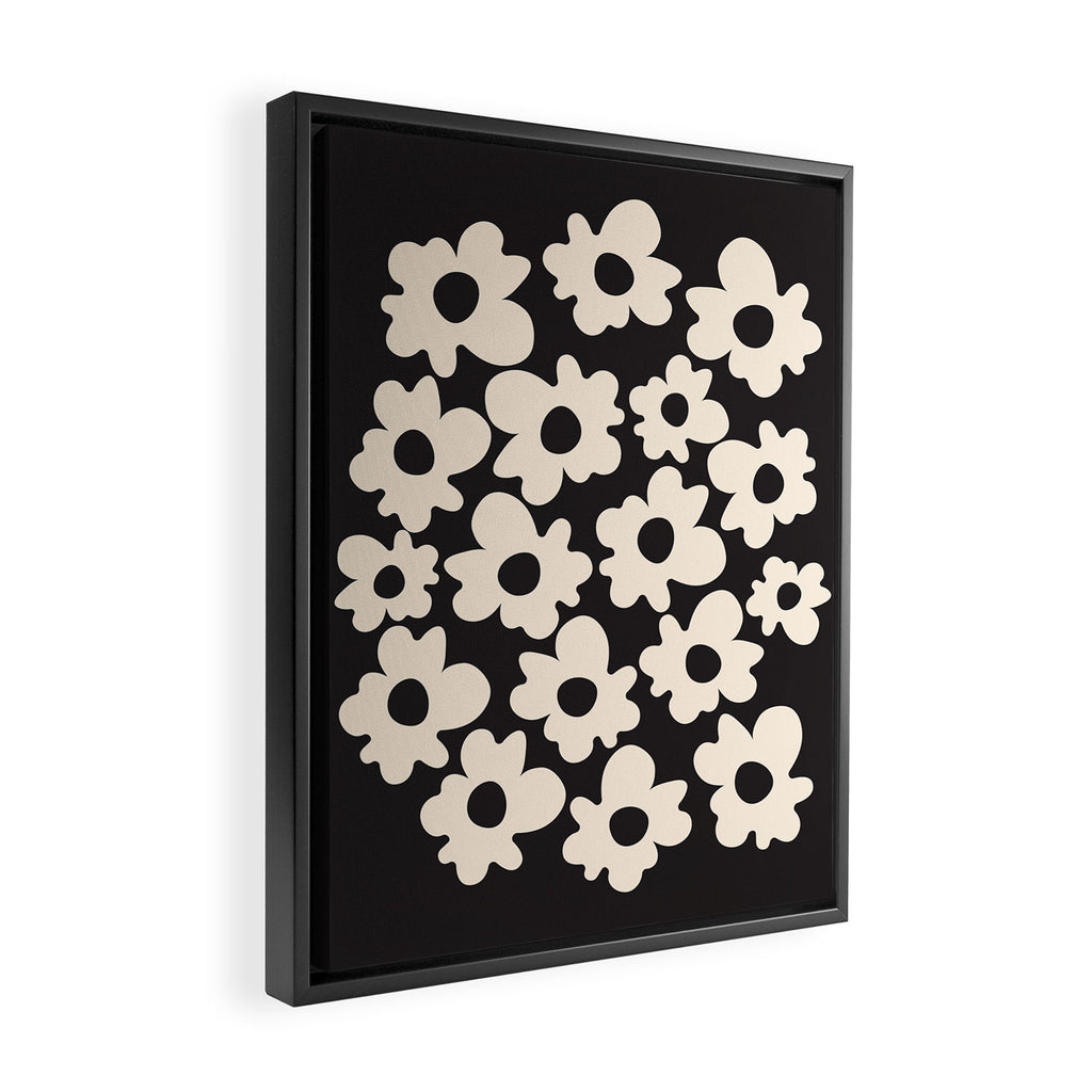 Black and White - Abstract Flower Shape  Framed Canvas Print Gallery Image 2