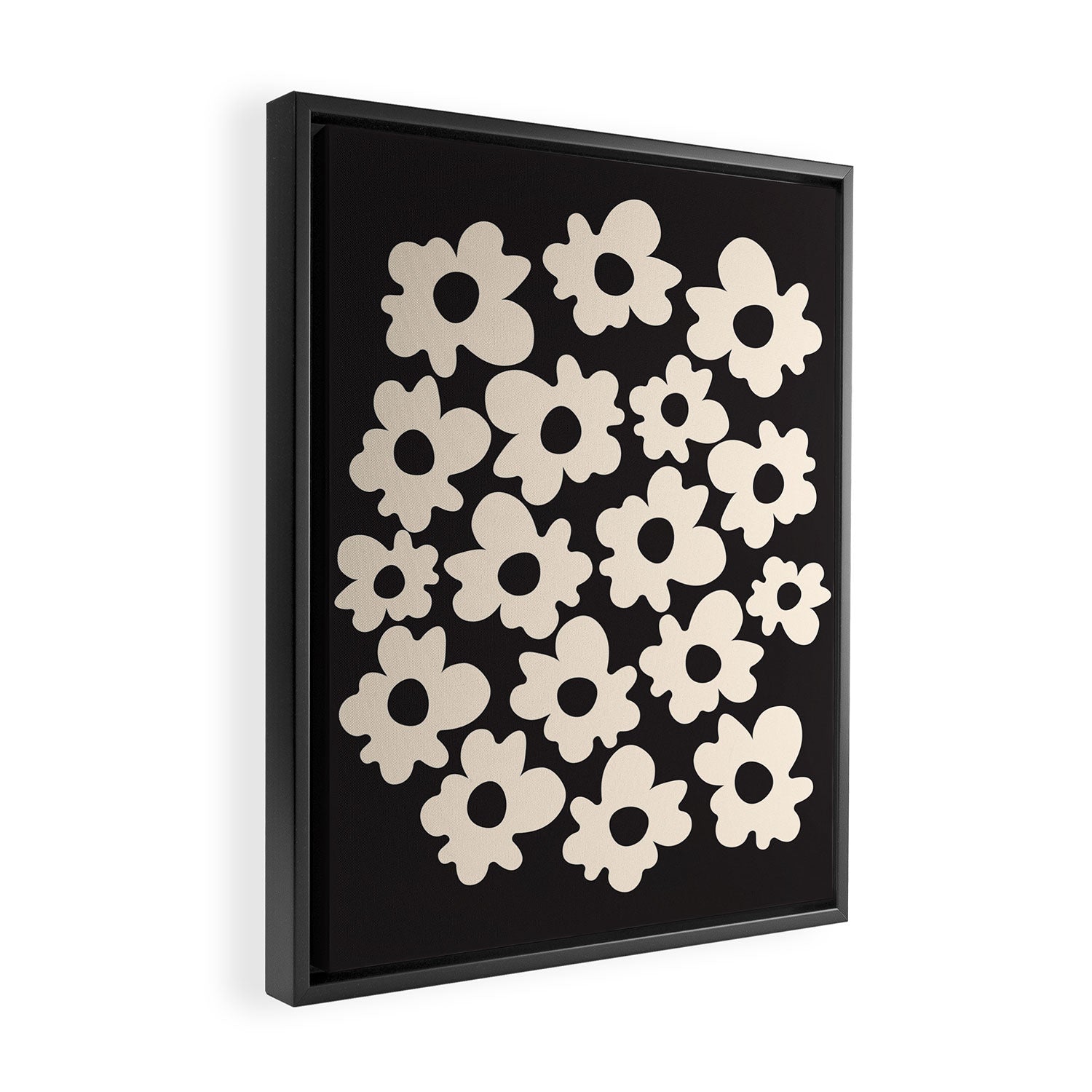 Black and White - Abstract Flower Shape  Framed Canvas Print Gallery Image 2