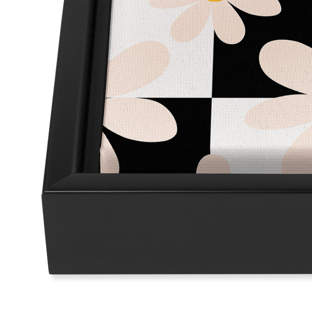 Black and White Checkered Daisy pattern  Framed Canvas Print Gallery Image 3
