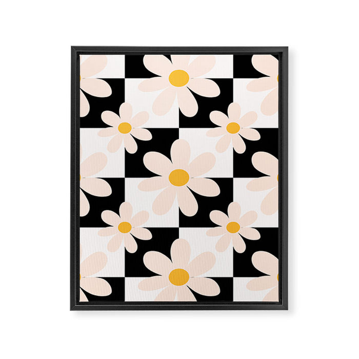 Black and White Checkered Daisy pattern  Framed Canvas Print Gallery Image 1